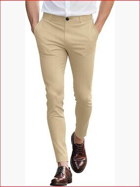 Slim Fit Stretch Chino Pants Plaid Dress Pants for Men